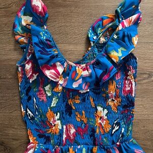 Vici Blue Floral Smocked Top